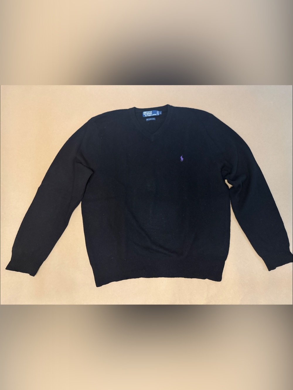 Polo by Ralph Lauren Black V-Neck Sweater with Purple Pony